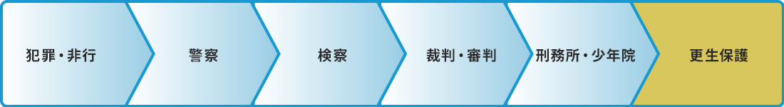 1.犯罪・非行
2.警察
3.検察
4.裁判・審判
5.刑務所・少年院
6.更生保護